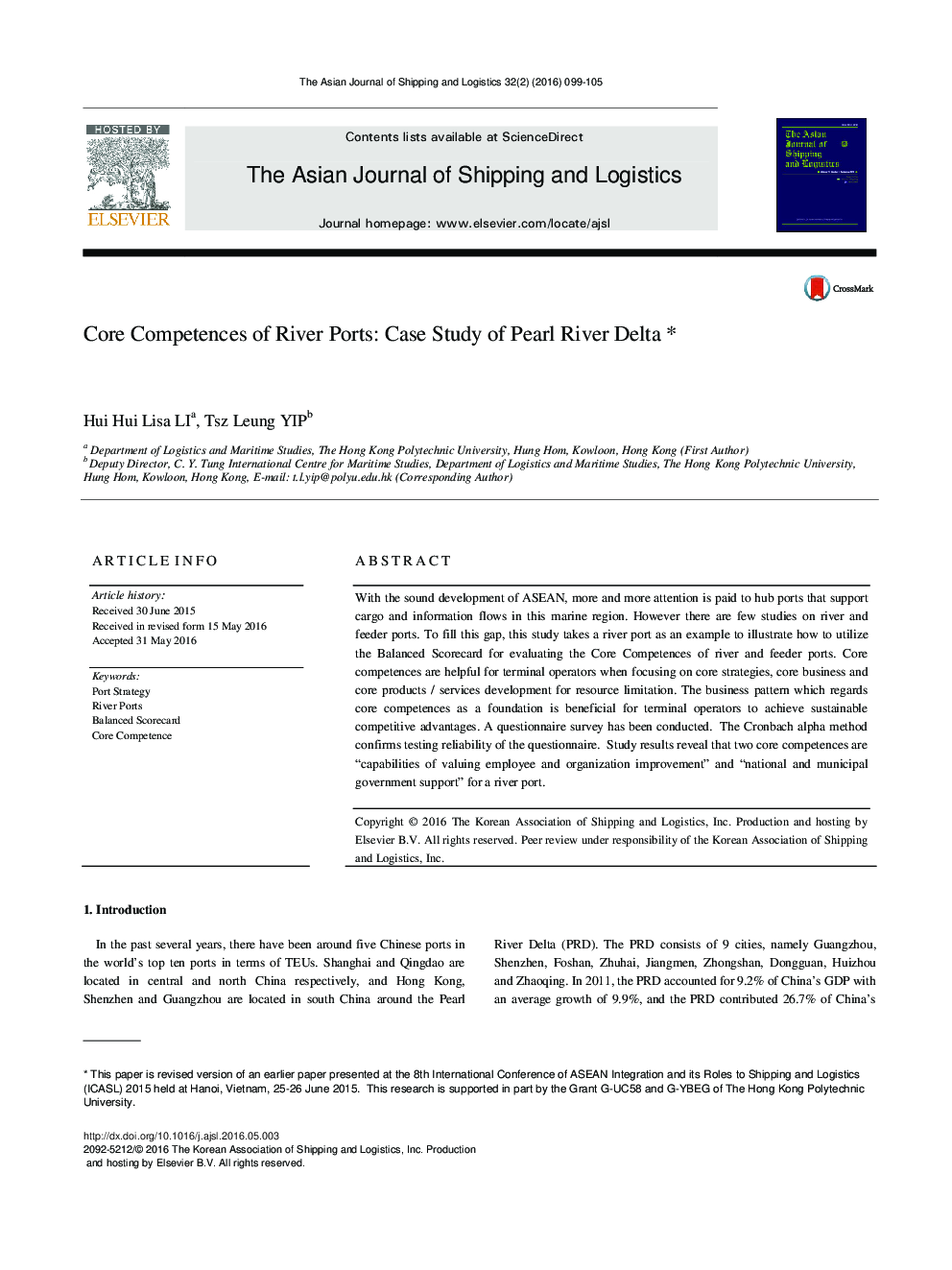 Core Competences of River Ports: Case Study of Pearl River Delta 