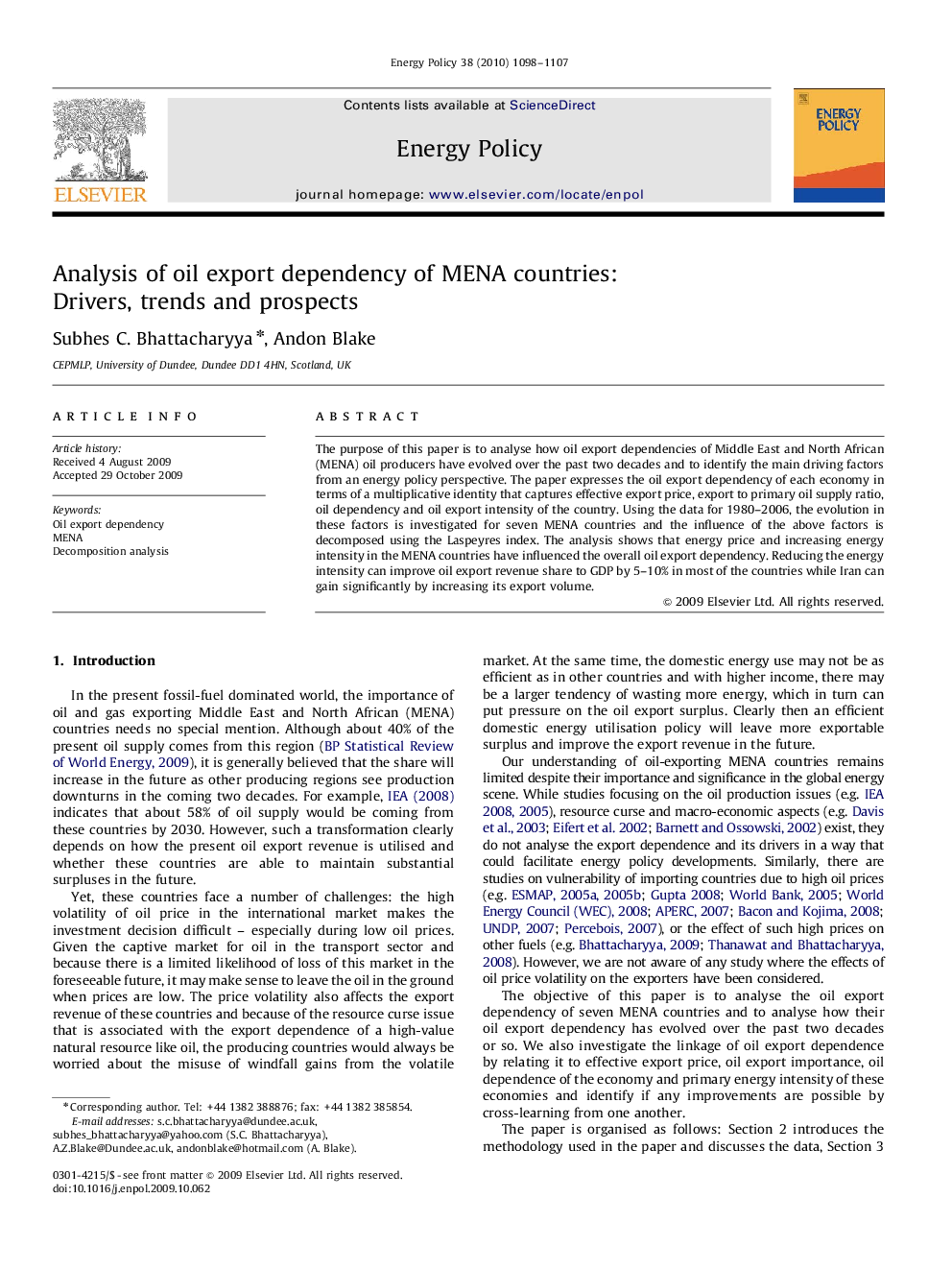 Analysis of oil export dependency of MENA countries: Drivers, trends and prospects