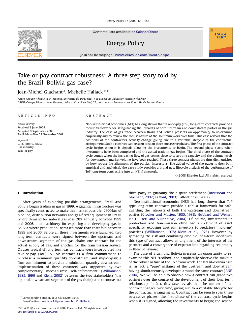 Take-or-pay contract robustness: A three step story told by the Brazil–Bolivia gas case?