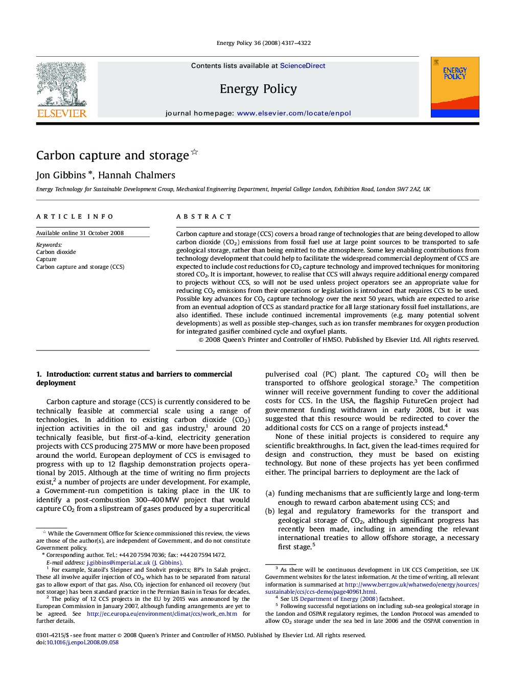 Carbon capture and storage 