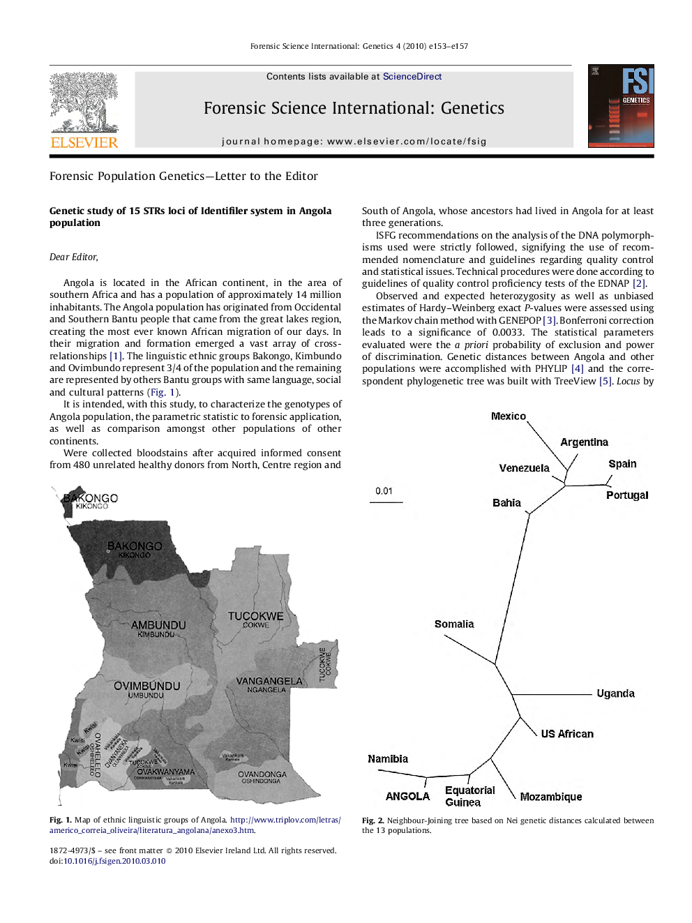 Genetic study of 15 STRs loci of Identifiler system in Angola population