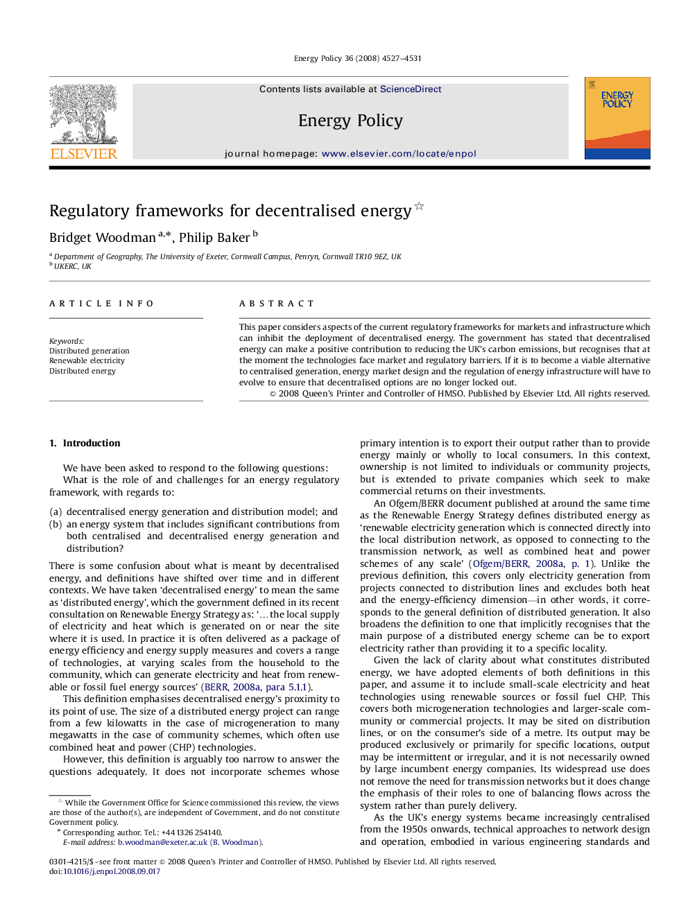 Regulatory frameworks for decentralised energy 