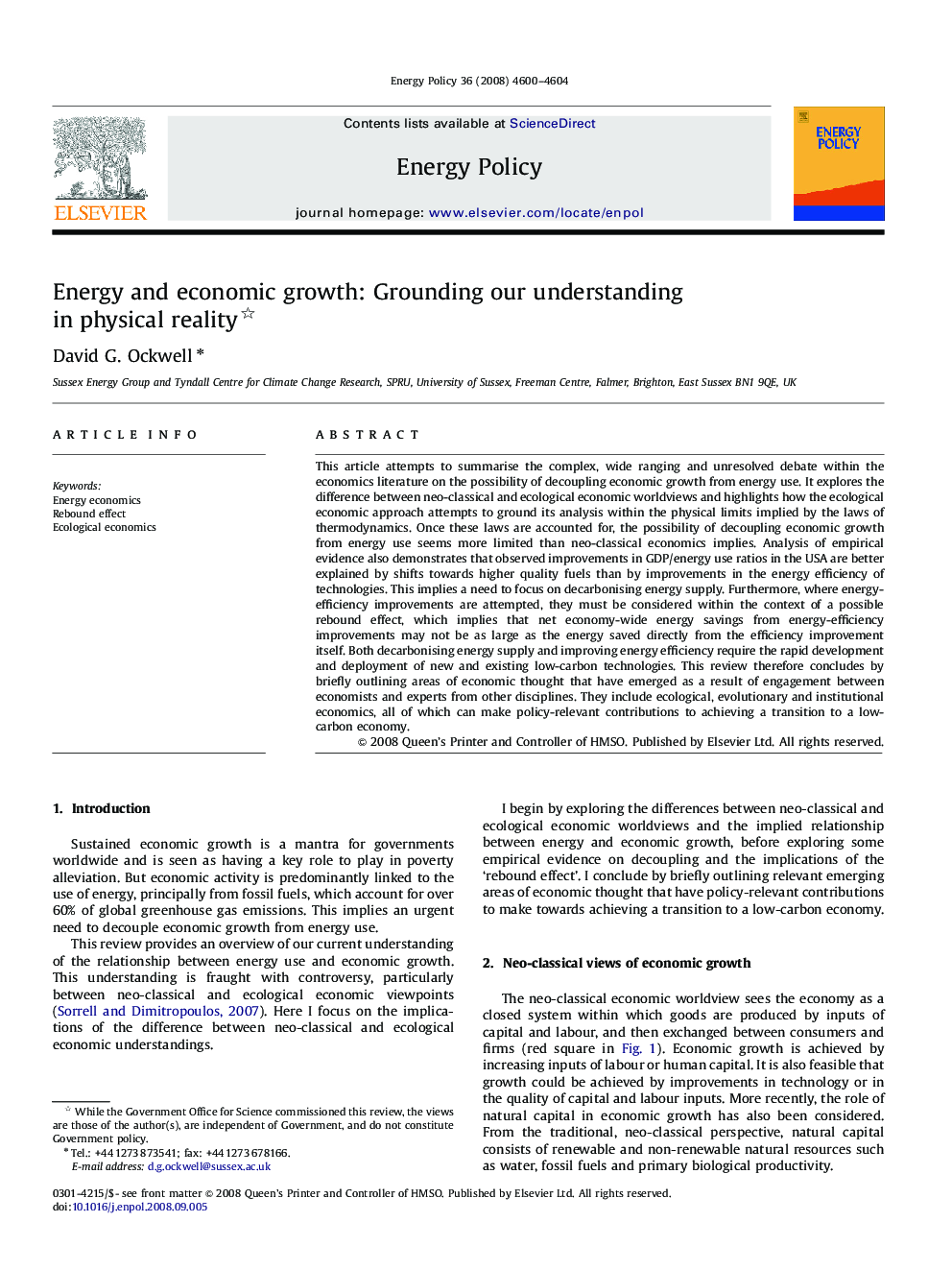 Energy and economic growth: Grounding our understanding in physical reality 