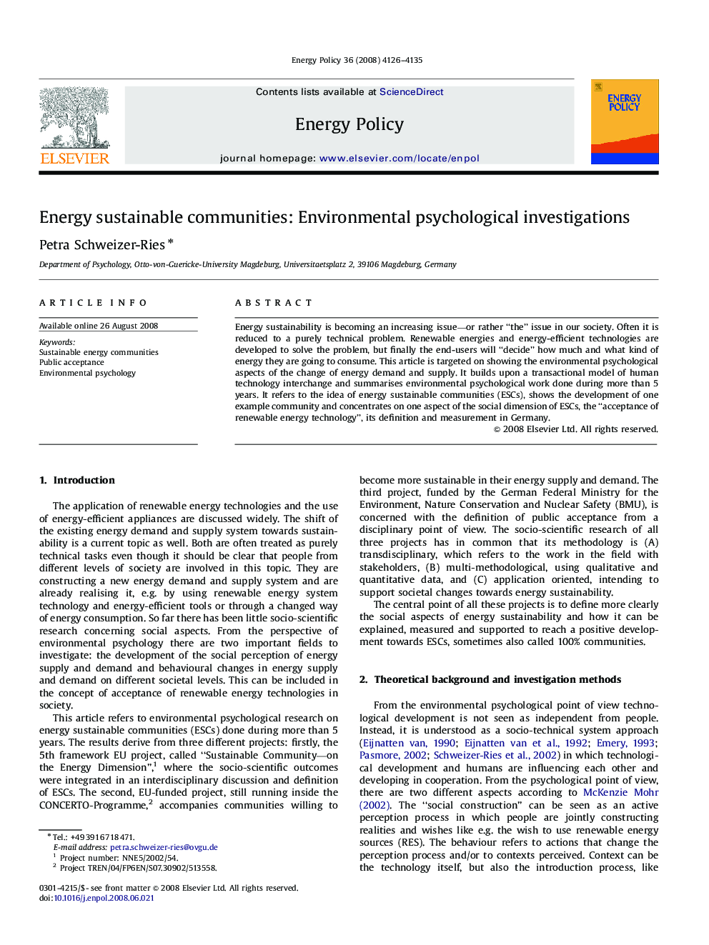 Energy sustainable communities: Environmental psychological investigations