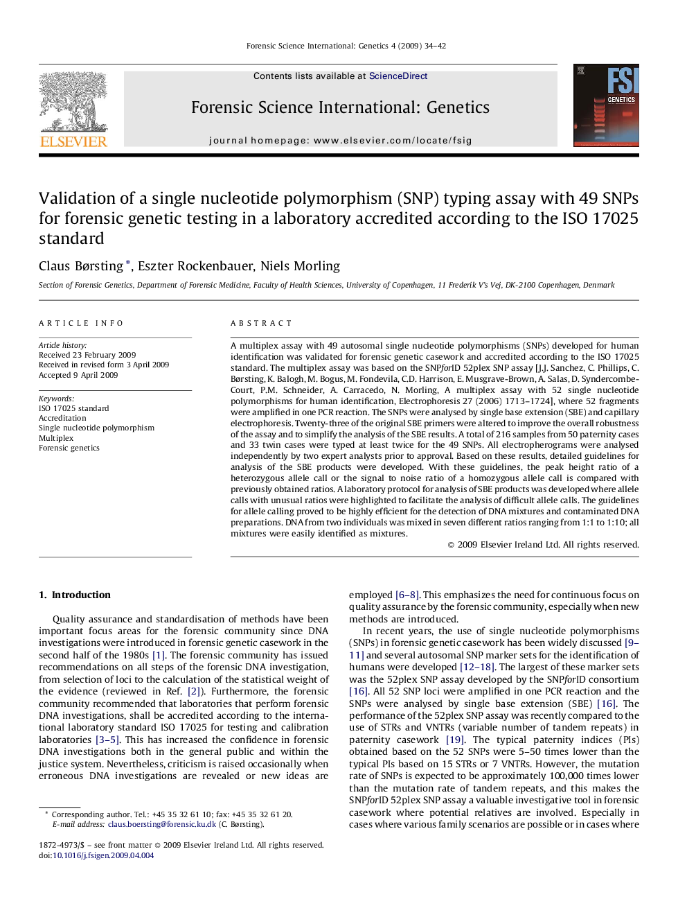 Validation of a single nucleotide polymorphism (SNP) typing assay with 49 SNPs for forensic genetic testing in a laboratory accredited according to the ISO 17025 standard