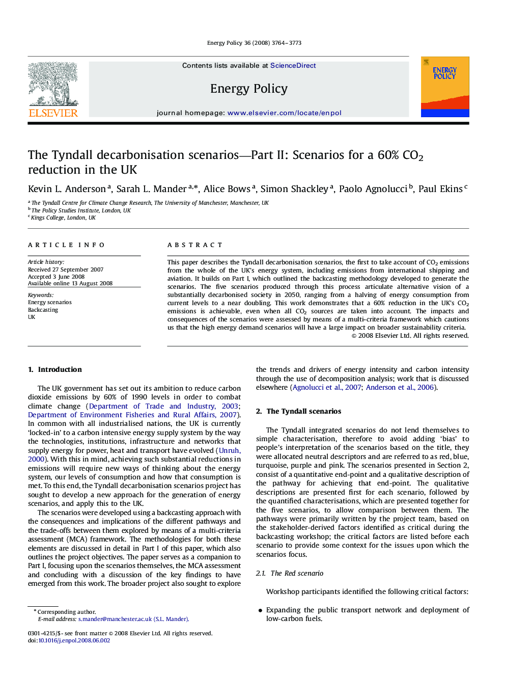 The Tyndall decarbonisation scenarios—Part II: Scenarios for a 60% CO2 reduction in the UK