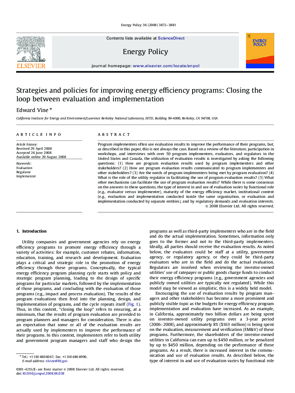 Strategies and policies for improving energy efficiency programs: Closing the loop between evaluation and implementation