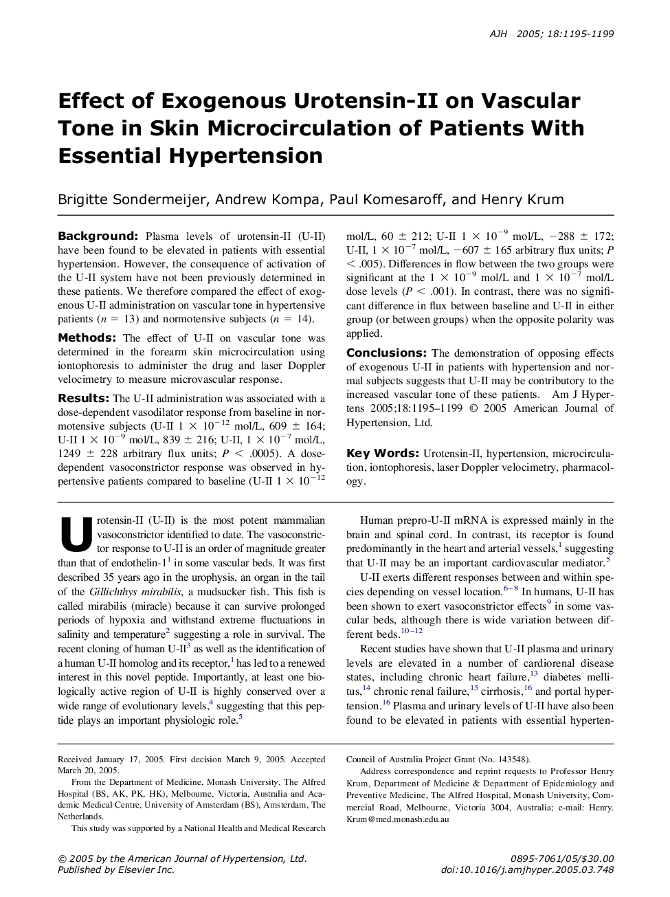 Effect of Exogenous Urotensin-II on Vascular Tone in Skin Microcirculation of Patients With Essential Hypertension