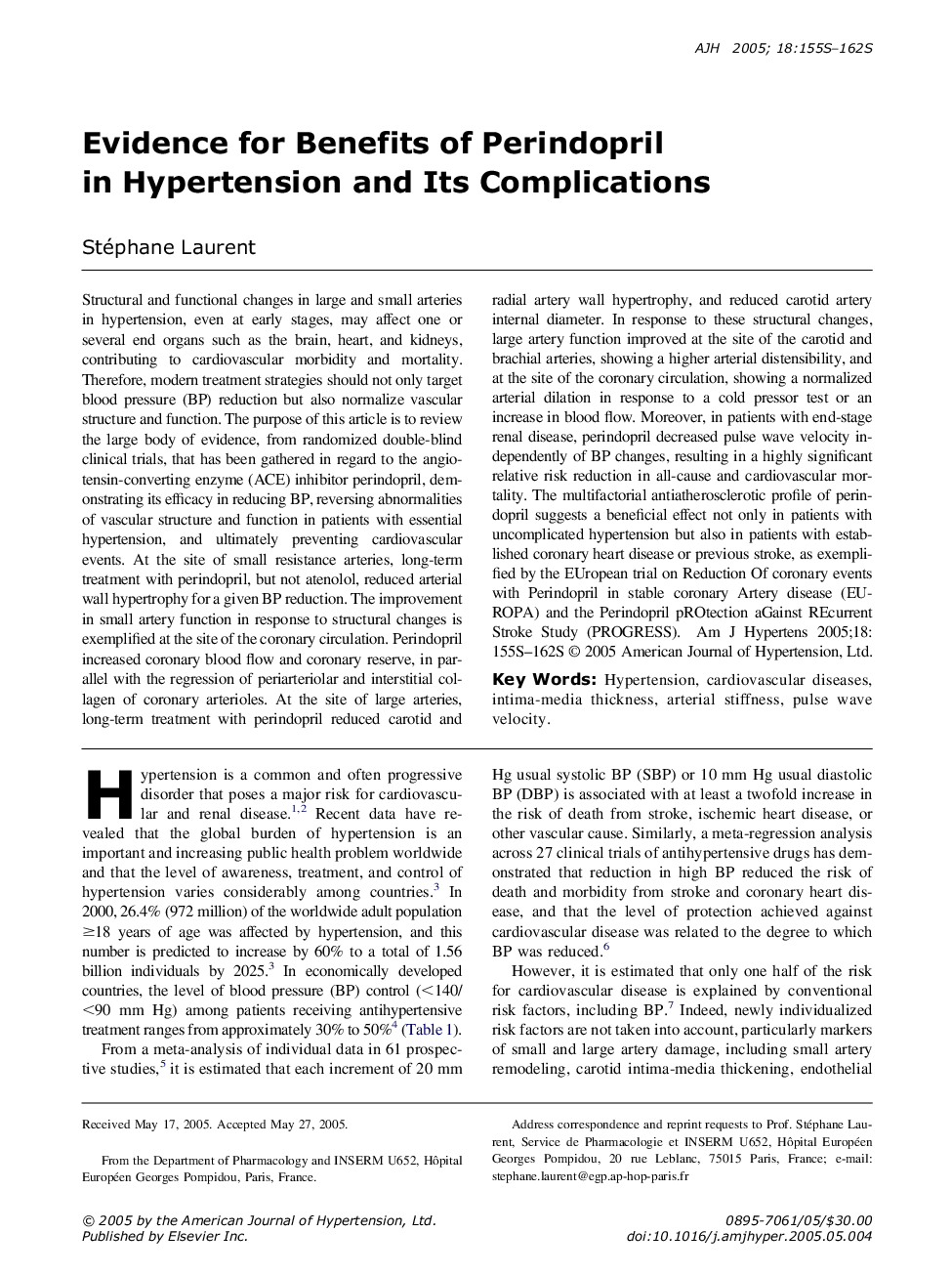 Evidence for Benefits of Perindopril in Hypertension and Its Complications