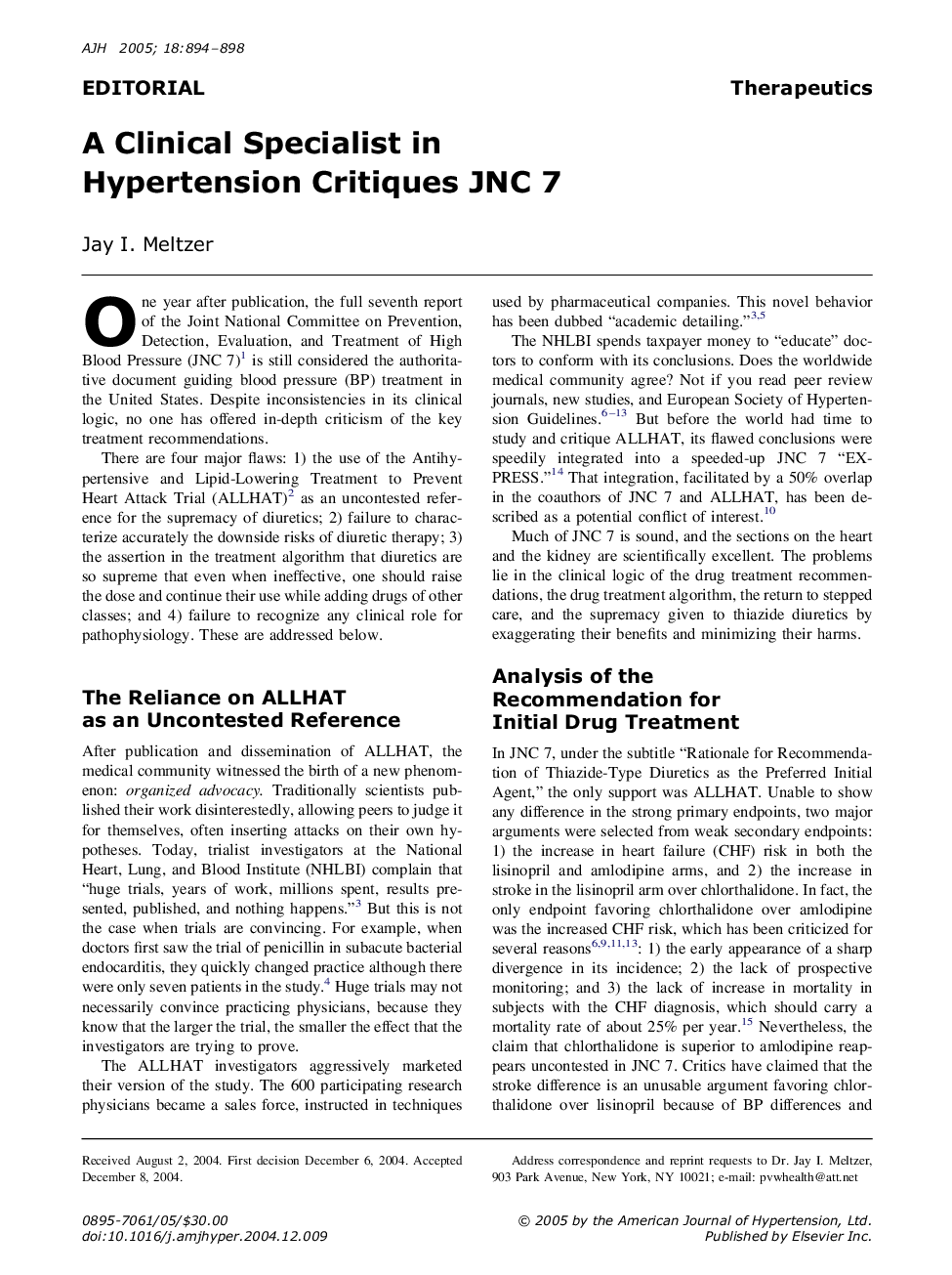 A Clinical Specialist in Hypertension Critiques JNC 7