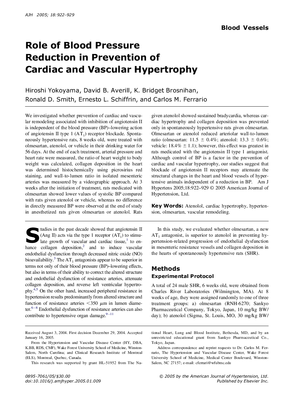 Role of Blood Pressure Reduction in Prevention of Cardiac and Vascular Hypertrophy