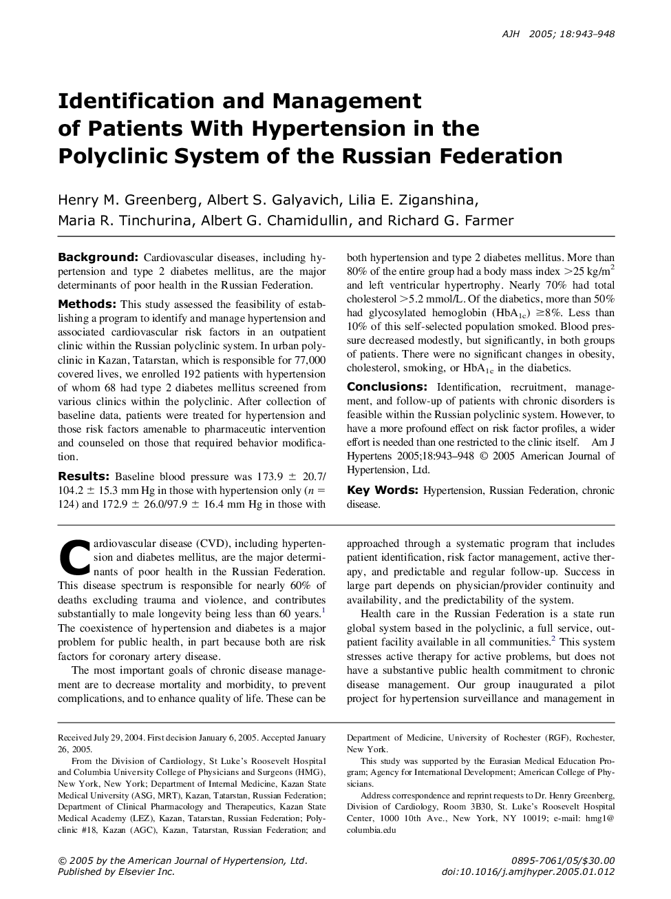 Identification and Management of Patients With Hypertension in the Polyclinic System of the Russian Federation