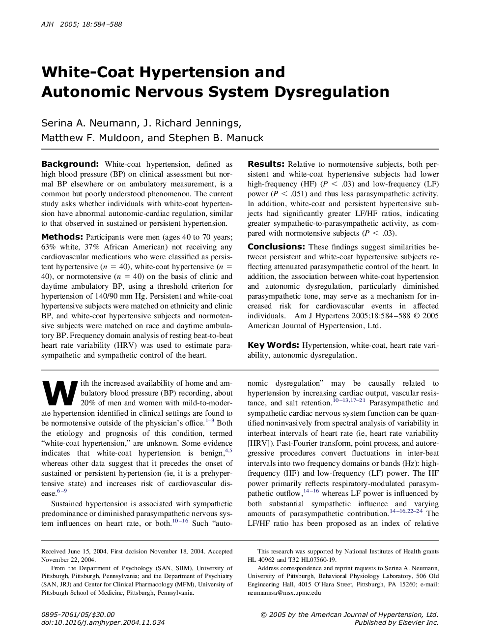 White-Coat Hypertension and Autonomic Nervous System Dysregulation