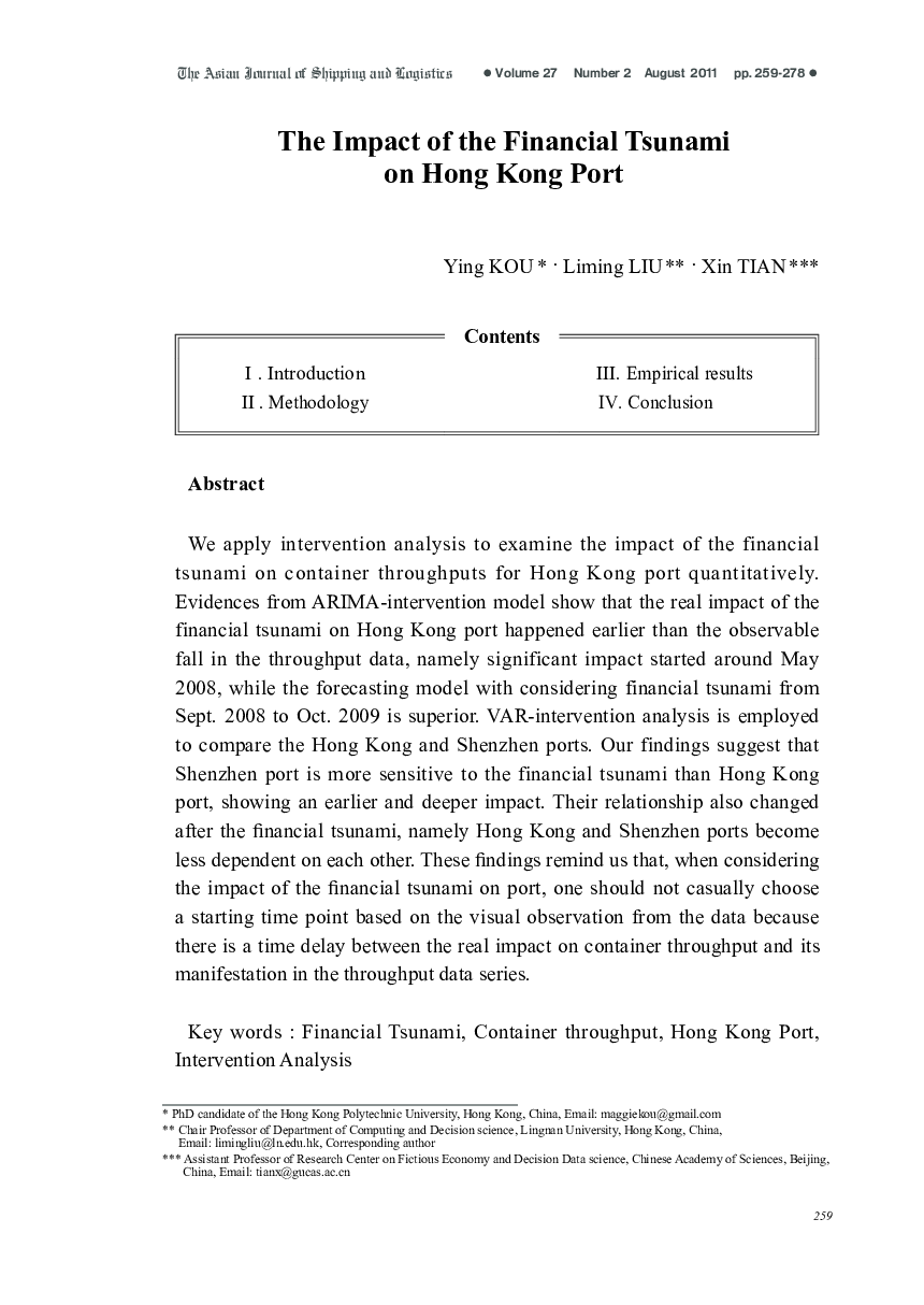 The Impact of the Financial Tsunami on Hong Kong Port