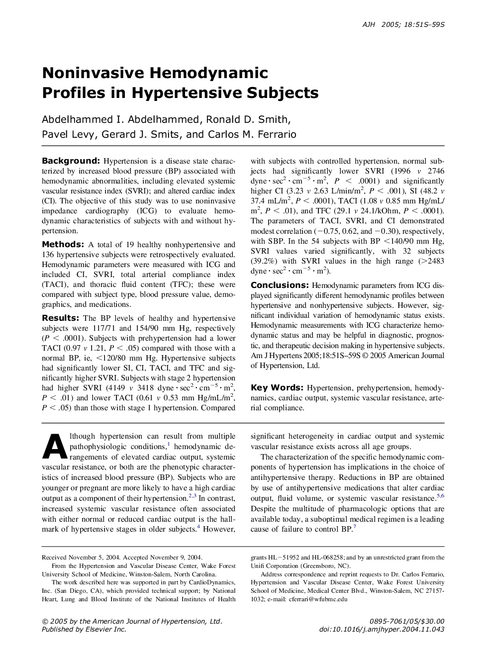 Noninvasive hemodynamic profiles in hypertensive subjects