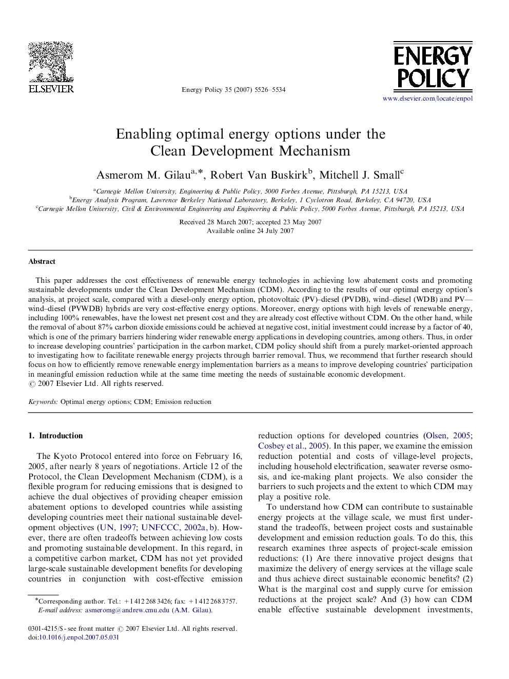 Enabling optimal energy options under the Clean Development Mechanism