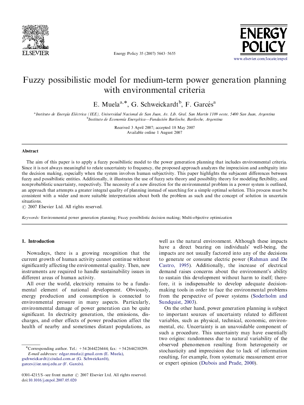 Fuzzy possibilistic model for medium-term power generation planning with environmental criteria