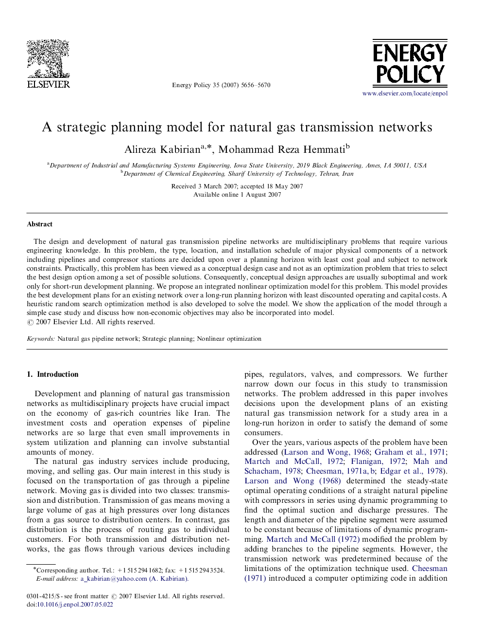 A strategic planning model for natural gas transmission networks