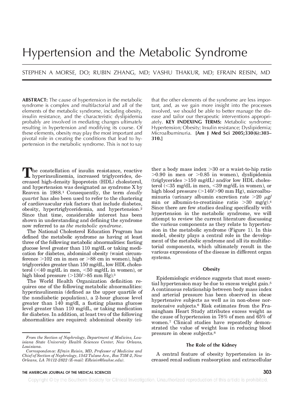 Hypertension and the Metabolic Syndrome