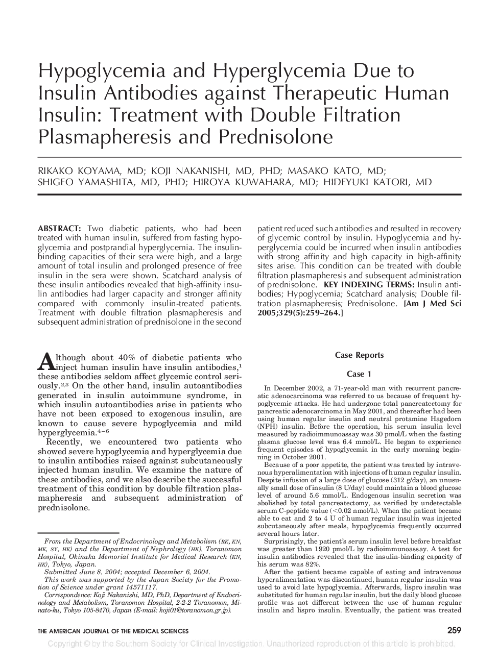 Hypoglycemia and Hyperglycemia Due to Insulin Antibodies against Therapeutic Human Insulin: Treatment with Double Filtration Plasmapheresis and Prednisolone