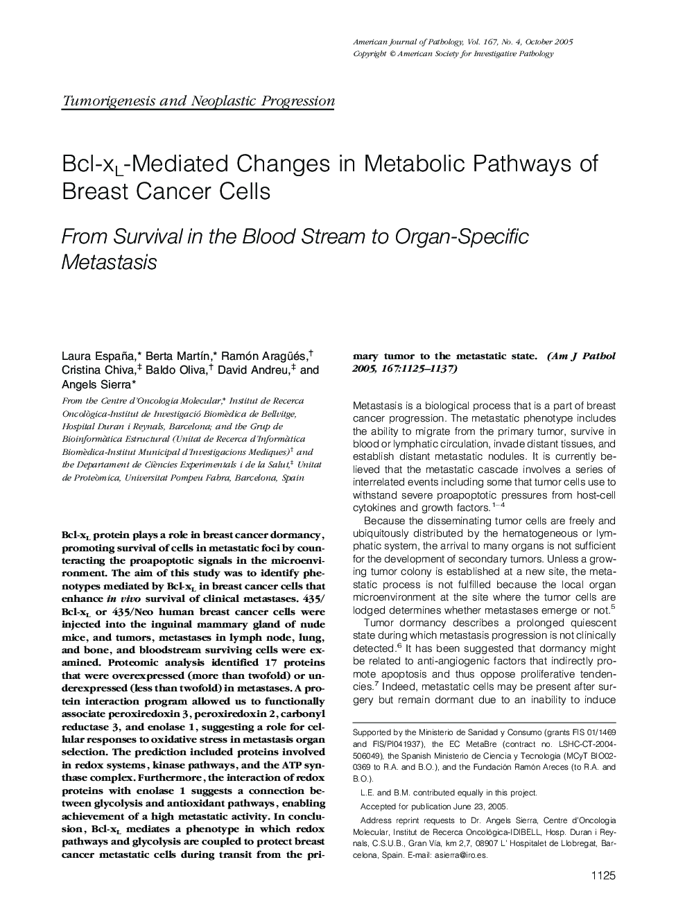 Bcl-xL-Mediated Changes in Metabolic Pathways of Breast Cancer Cells