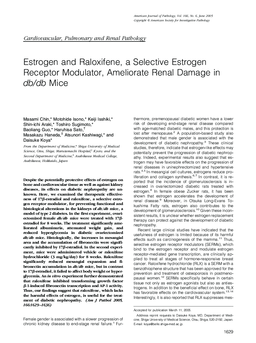Estrogen and Raloxifene, a Selective Estrogen Receptor Modulator, Ameliorate Renal Damage in db/db Mice