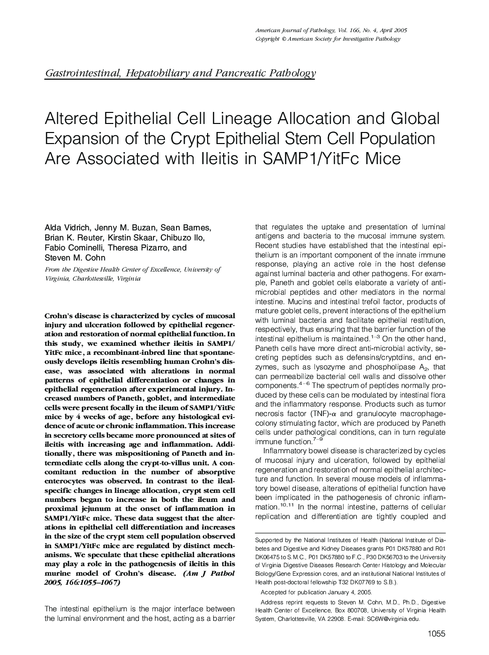 Altered Epithelial Cell Lineage Allocation and Global Expansion of the Crypt Epithelial Stem Cell Population Are Associated with Ileitis in SAMP1/YitFc Mice