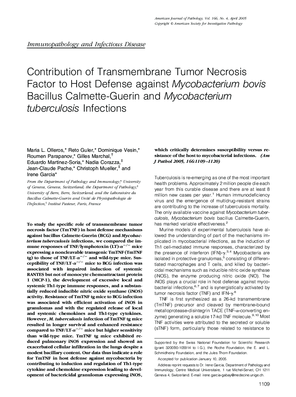 Contribution of Transmembrane Tumor Necrosis Factor to Host Defense against Mycobacterium bovis Bacillus Calmette-Guerin and Mycobacterium tuberculosis Infections