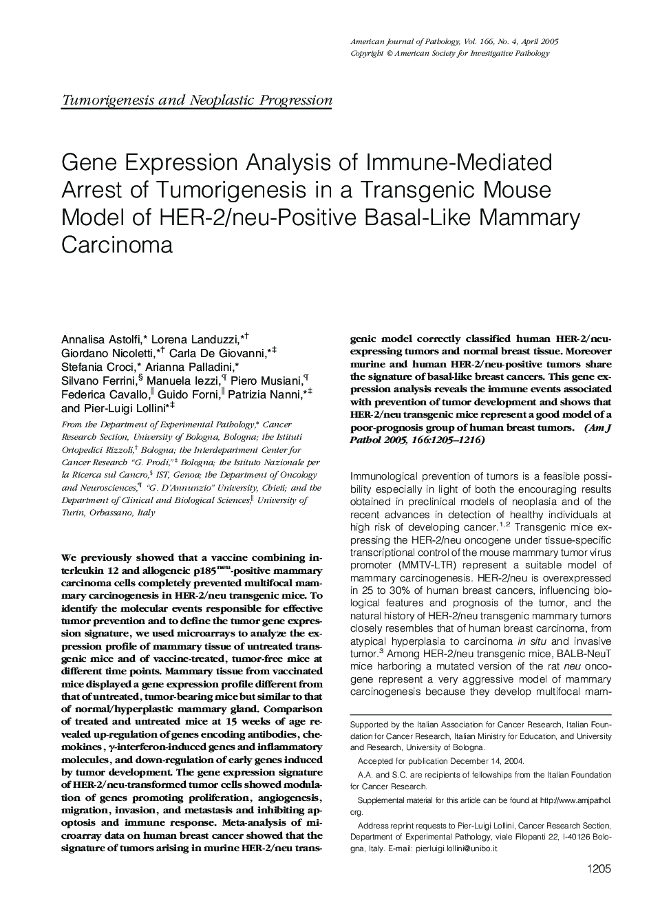 Gene Expression Analysis of Immune-Mediated Arrest of Tumorigenesis in a Transgenic Mouse Model of HER-2/neu-Positive Basal-Like Mammary Carcinoma