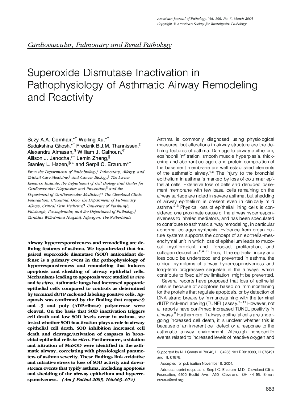 Superoxide Dismutase Inactivation in Pathophysiology of Asthmatic Airway Remodeling and Reactivity