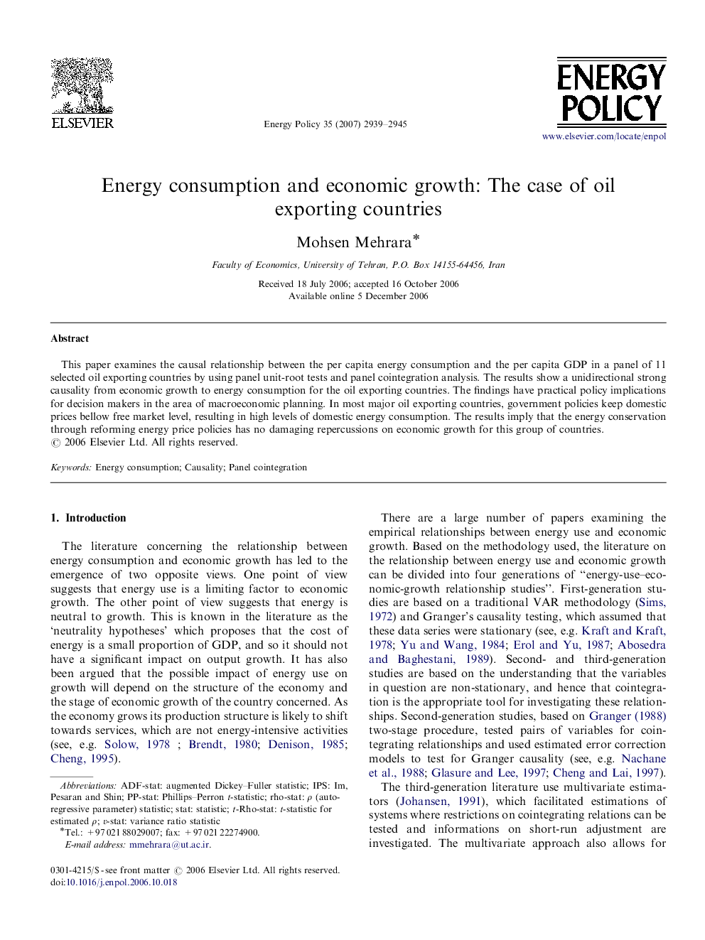 Energy consumption and economic growth: The case of oil exporting countries