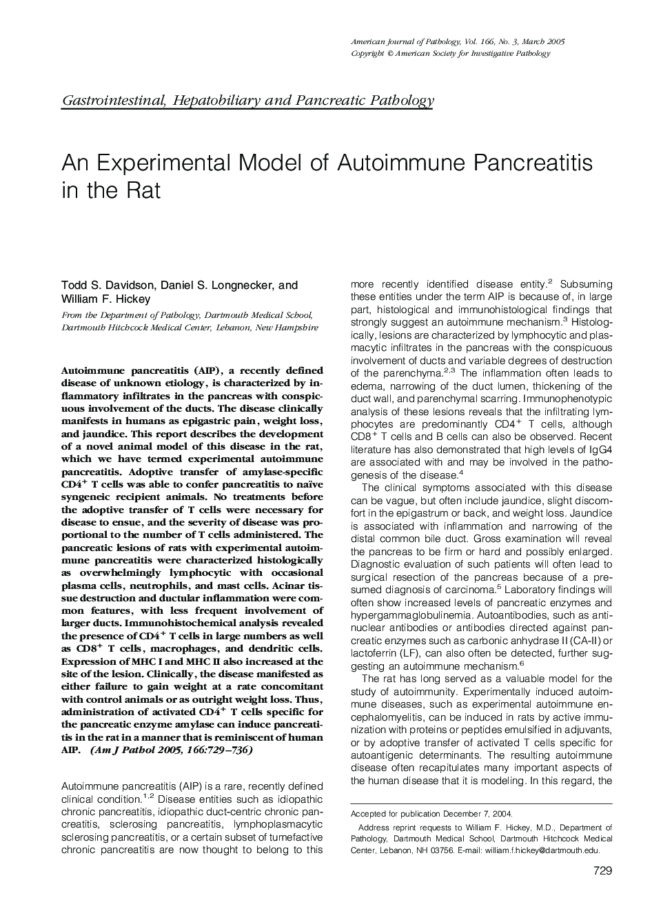 An Experimental Model of Autoimmune Pancreatitis in the Rat