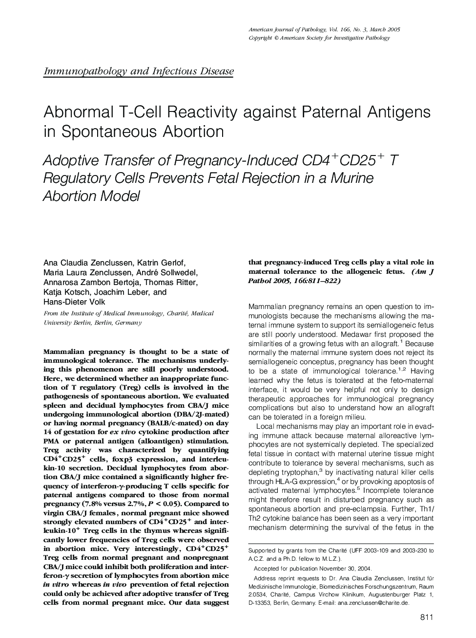 Abnormal T-Cell Reactivity against Paternal Antigens in Spontaneous Abortion