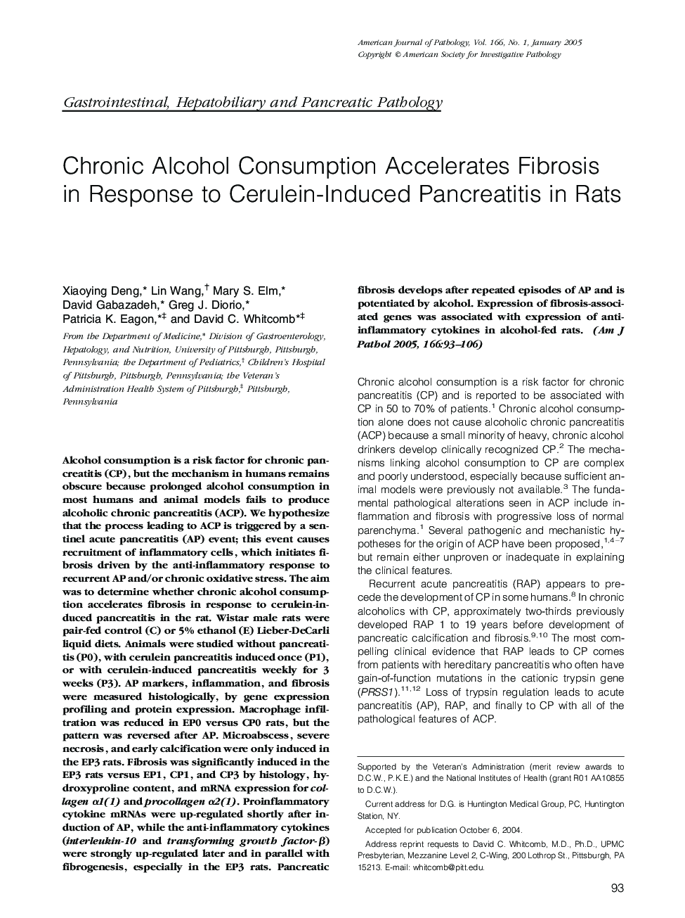 Chronic Alcohol Consumption Accelerates Fibrosis in Response to Cerulein-Induced Pancreatitis in Rats