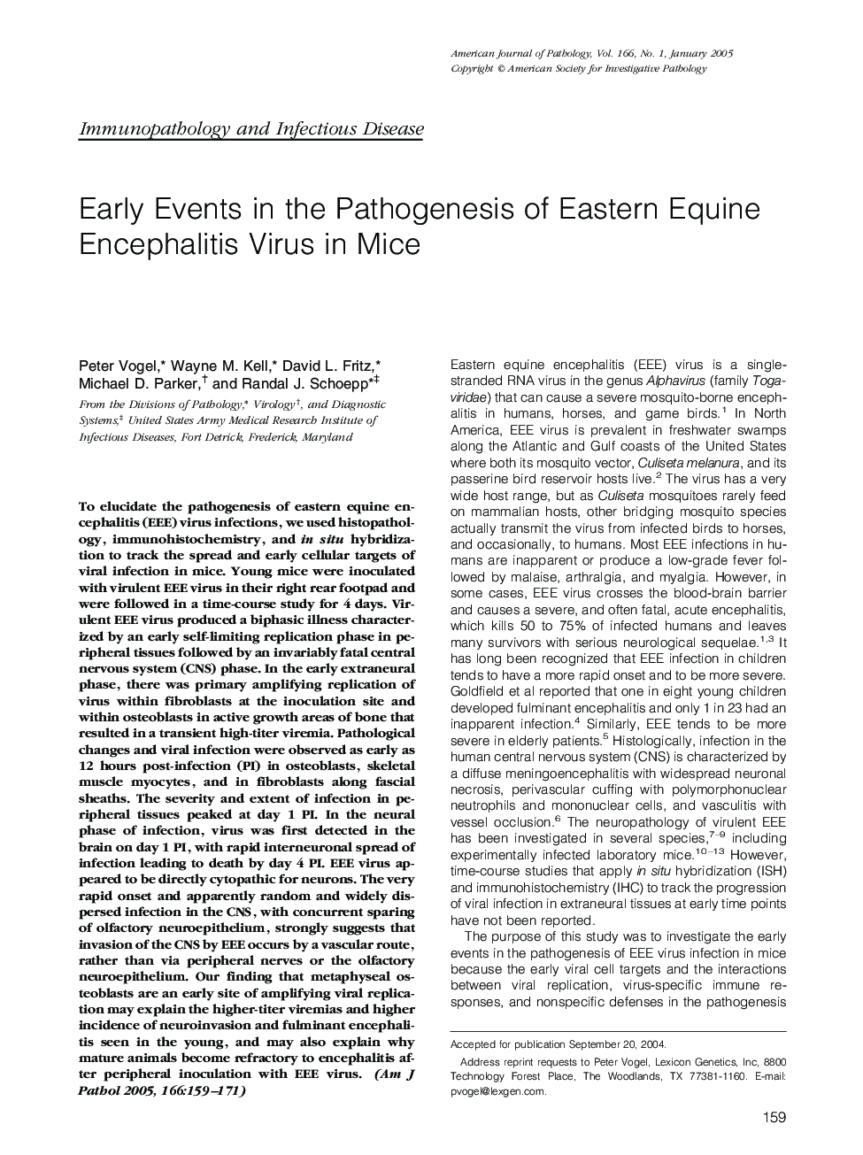 Early Events in the Pathogenesis of Eastern Equine Encephalitis Virus in Mice