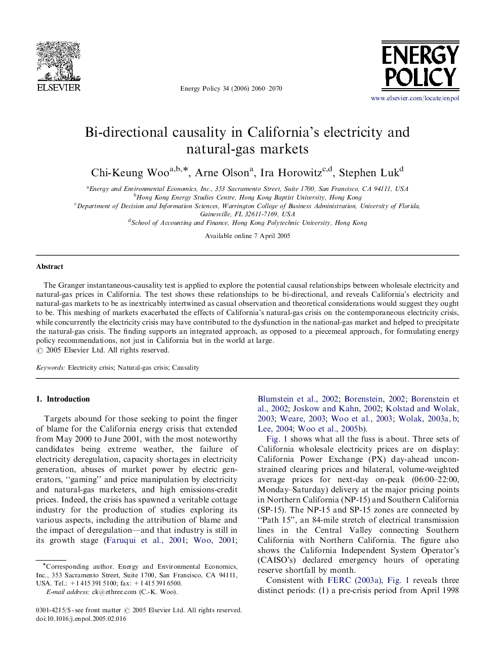 Bi-directional causality in California's electricity and natural-gas markets