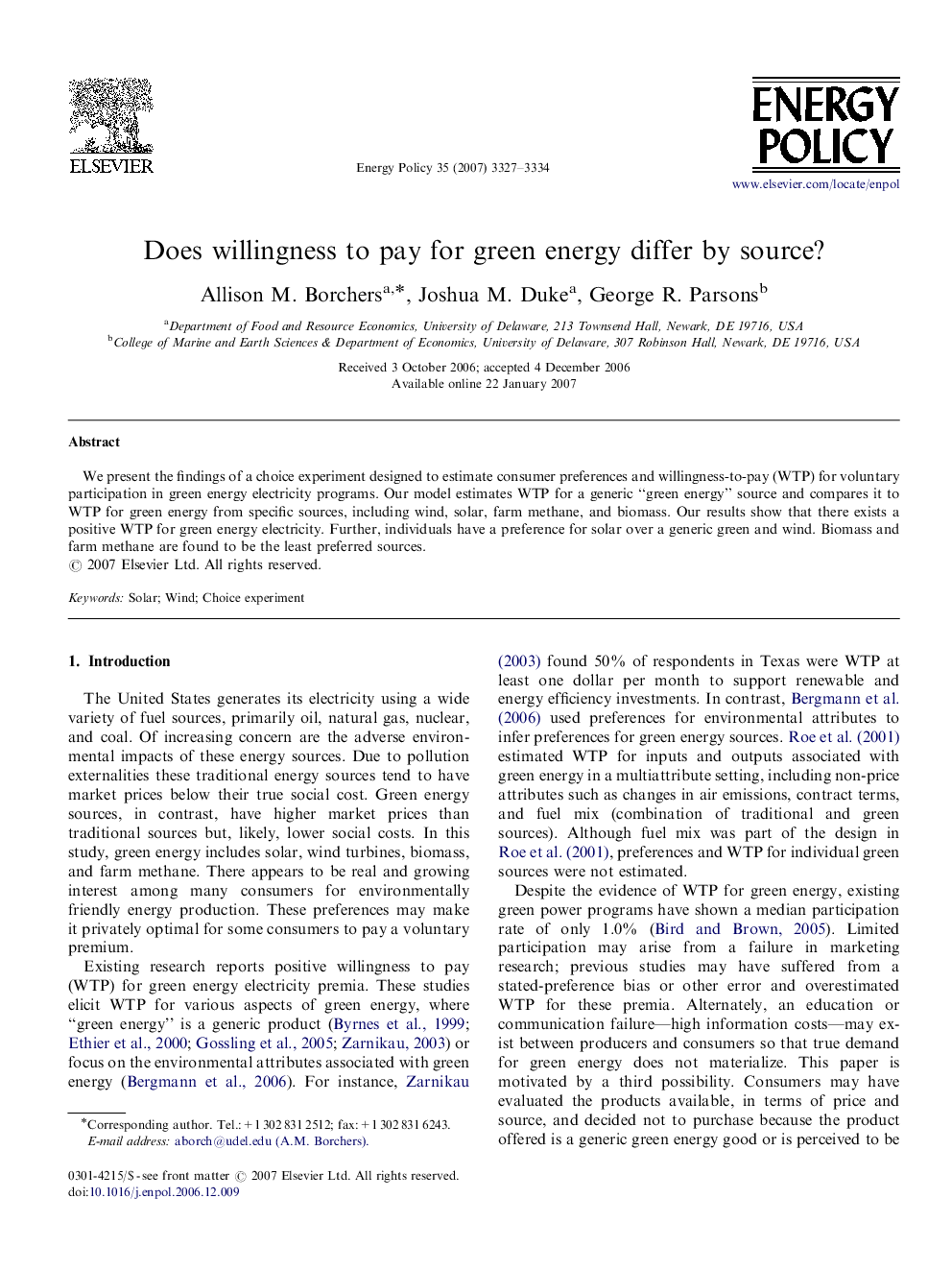 Does willingness to pay for green energy differ by source?