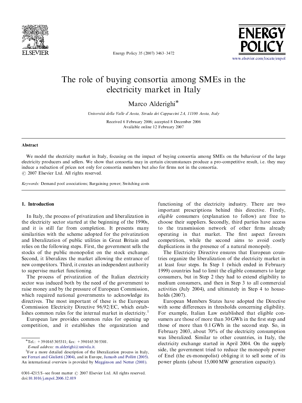 The role of buying consortia among SMEs in the electricity market in Italy