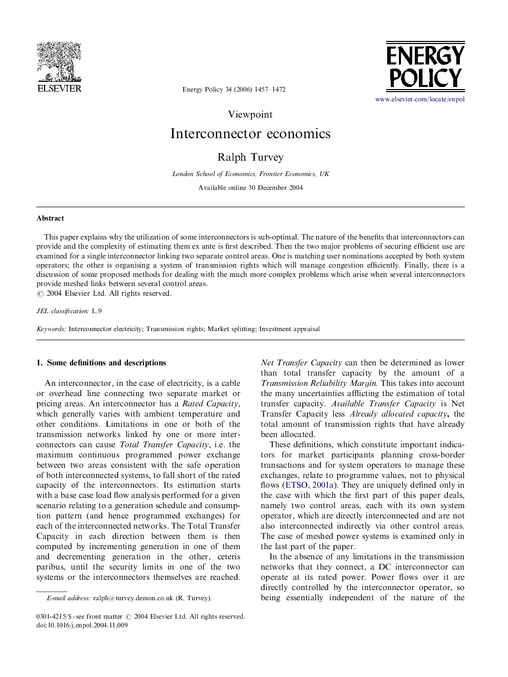 Interconnector economics