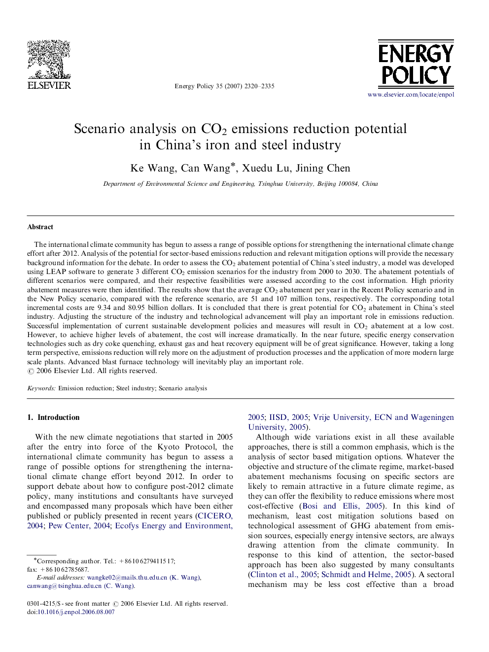 Scenario analysis on CO2 emissions reduction potential in China's iron and steel industry