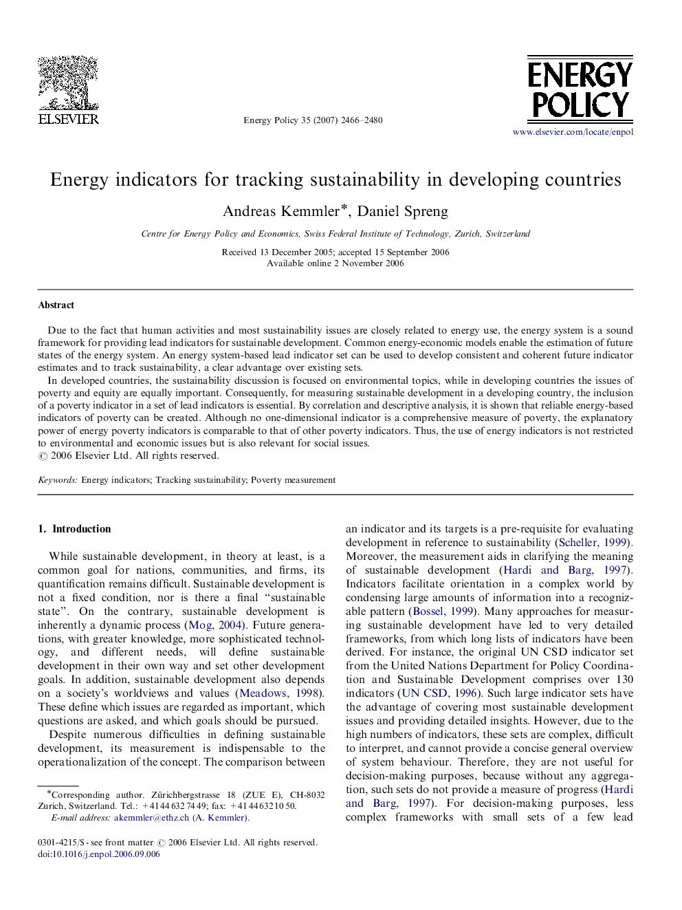 Energy indicators for tracking sustainability in developing countries