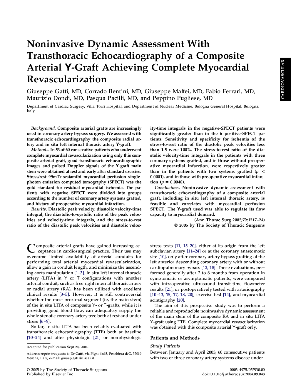 Noninvasive Dynamic Assessment With Transthoracic Echocardiography of a Composite Arterial Y-Graft Achieving Complete Myocardial Revascularization