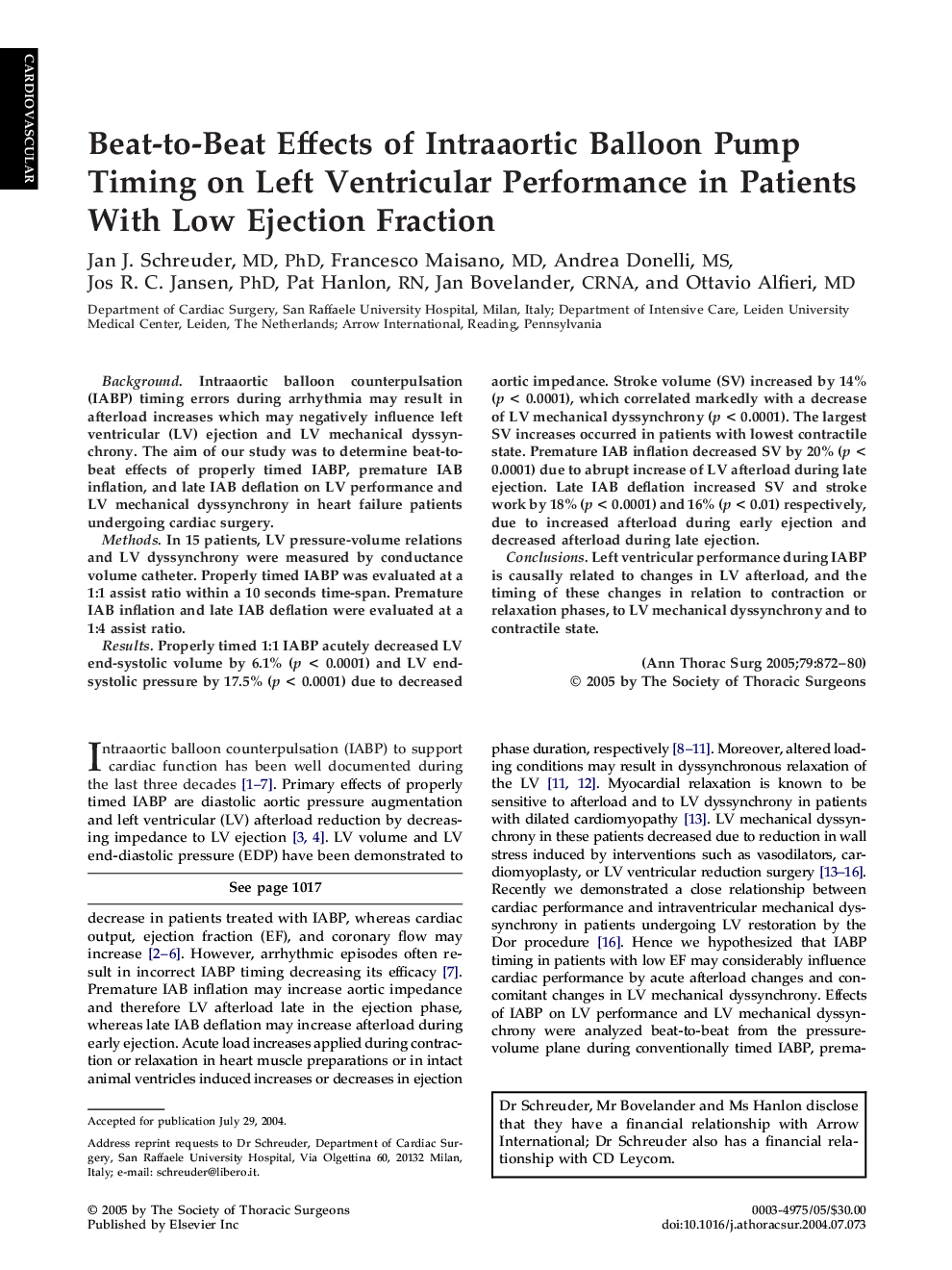 Beat-to-Beat Effects of Intraaortic Balloon Pump Timing on Left Ventricular Performance in Patients With Low Ejection Fraction