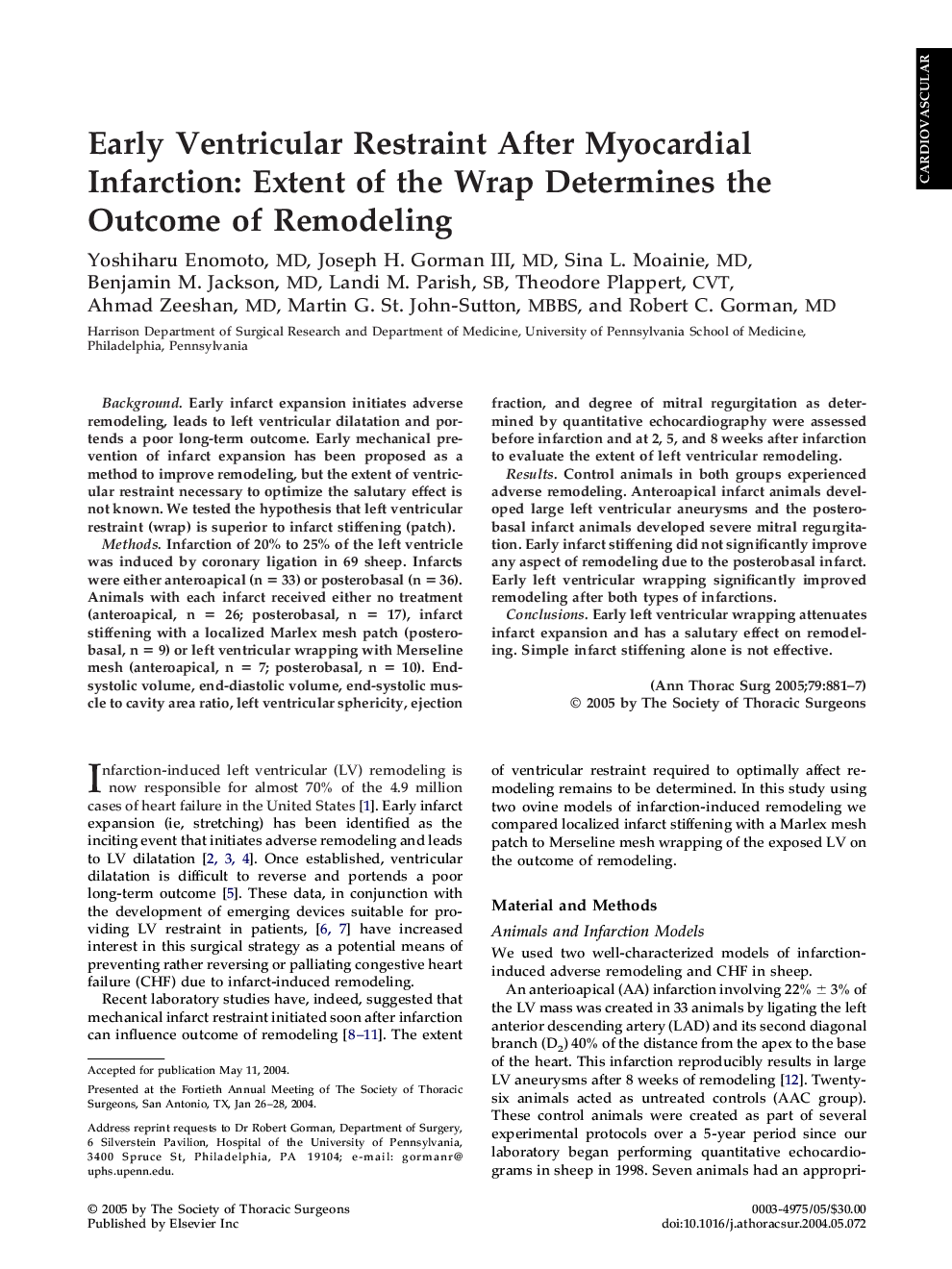 Early Ventricular Restraint After Myocardial Infarction: Extent of the Wrap Determines the Outcome of Remodeling