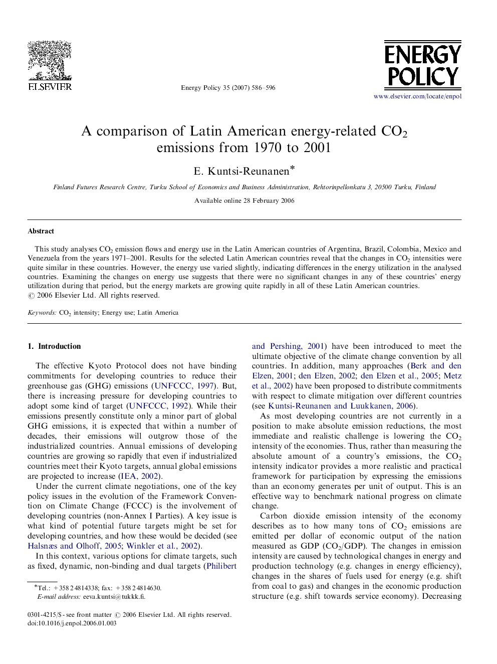 A comparison of Latin American energy-related CO2 emissions from 1970 to 2001