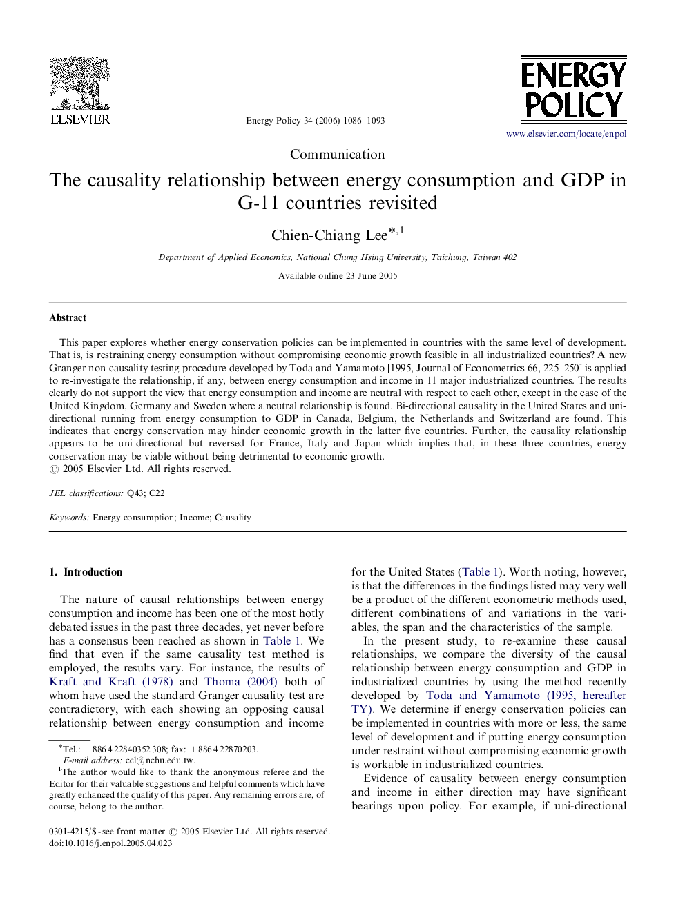 The causality relationship between energy consumption and GDP in G-11 countries revisited