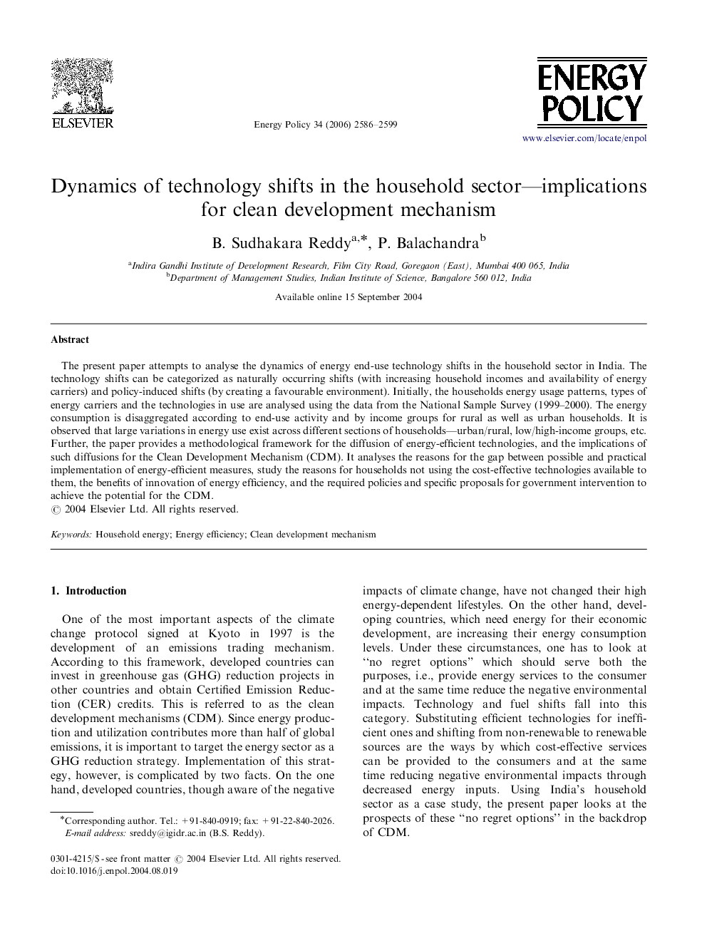 Dynamics of technology shifts in the household sector—implications for clean development mechanism