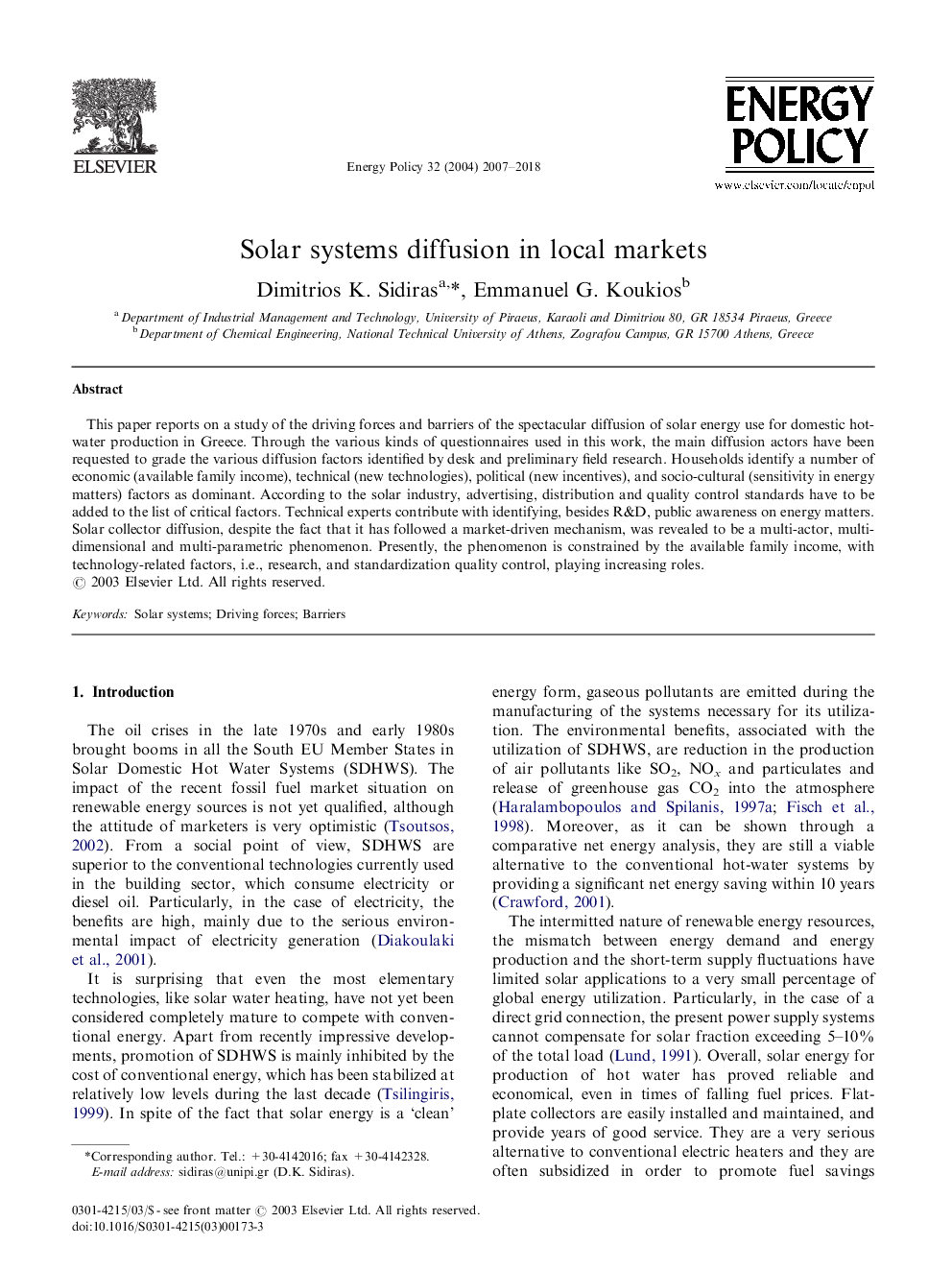 Solar systems diffusion in local markets