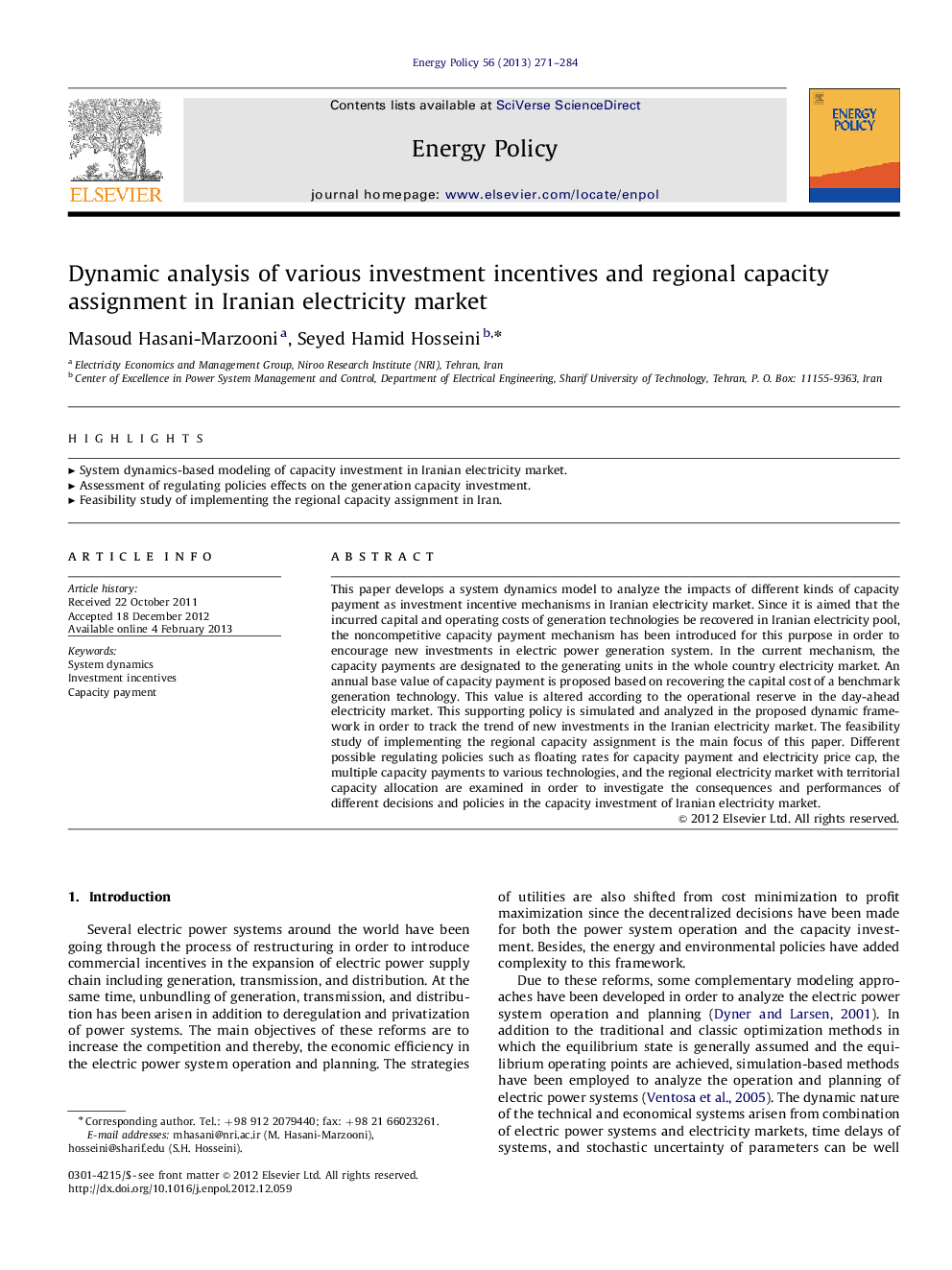 Dynamic analysis of various investment incentives and regional capacity assignment in Iranian electricity market