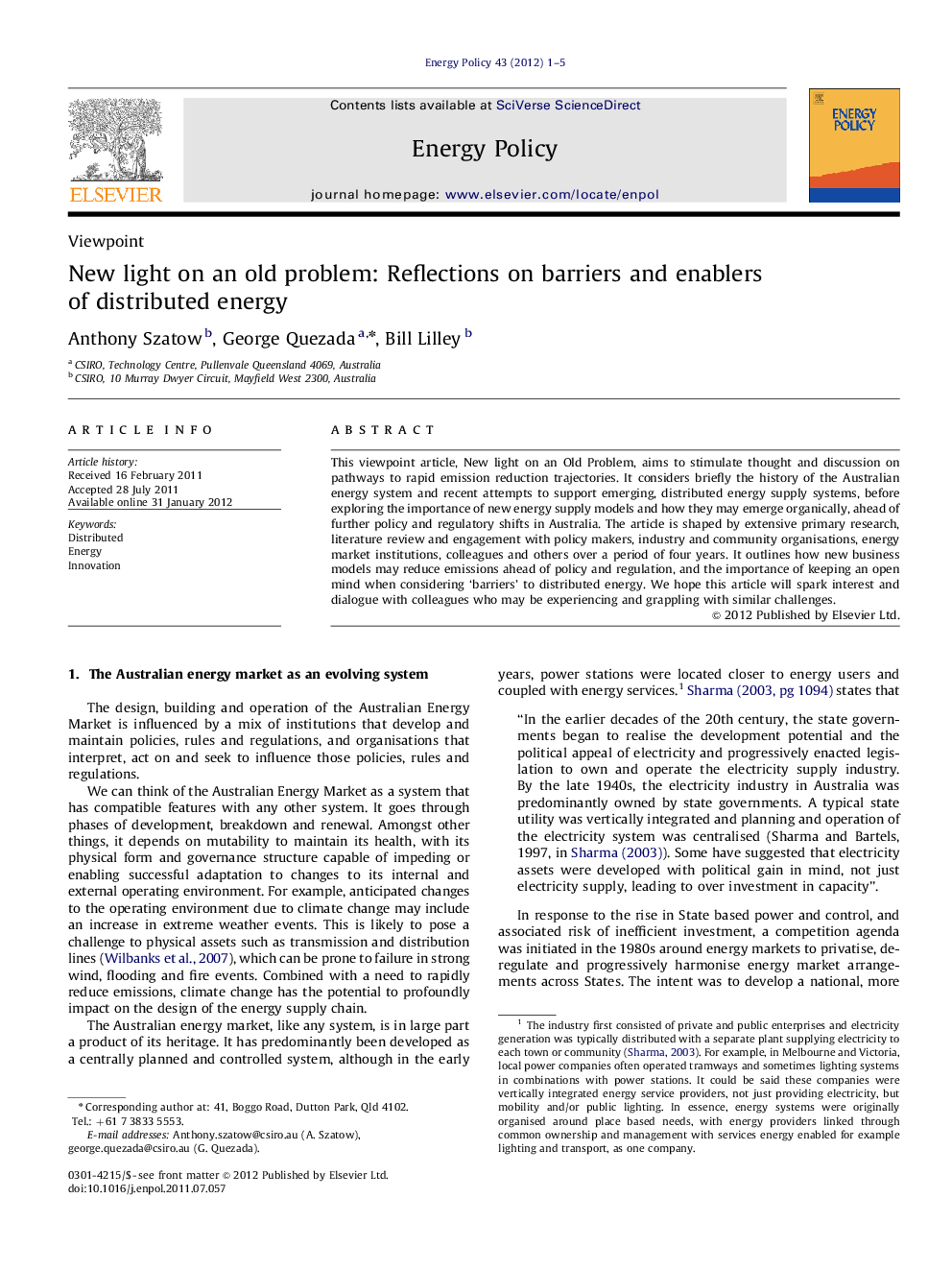 New light on an old problem: Reflections on barriers and enablers of distributed energy